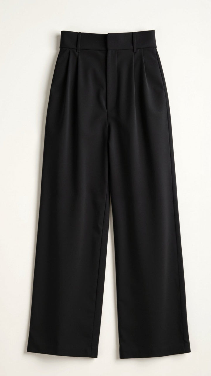 Women's High Waisted Wide Leg Pants with Pleats - Josephine - Black