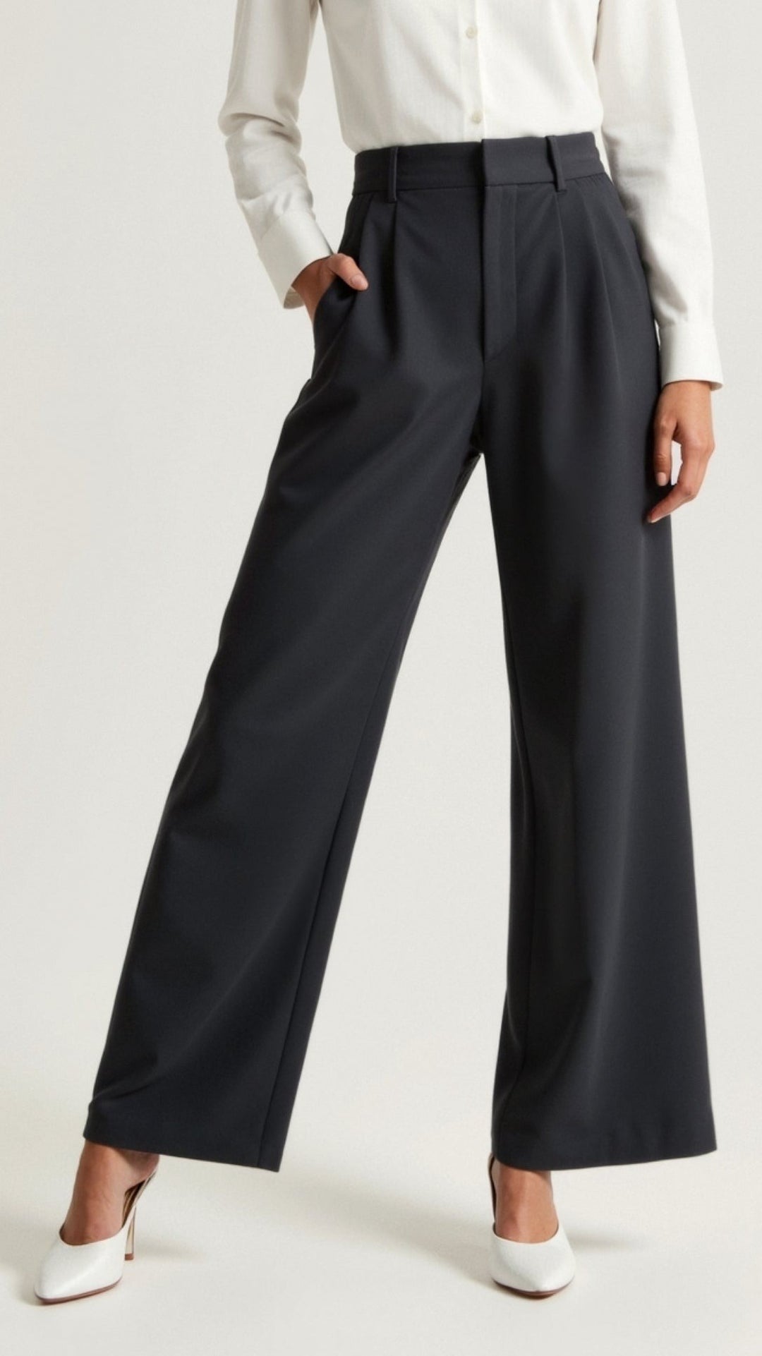 Women's High Waisted Wide Leg Pants with Pleats - Josephine - Charcoal