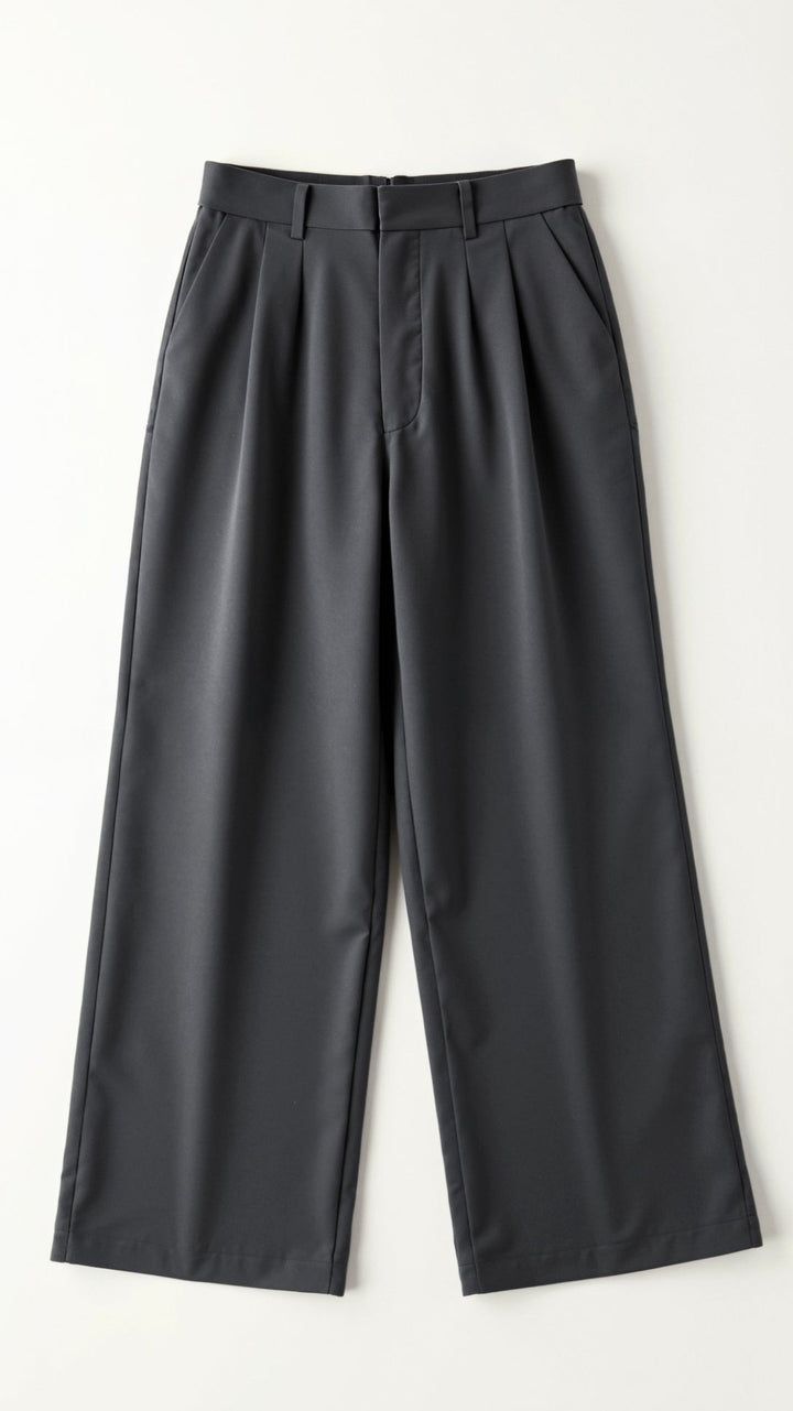 Women's High Waisted Wide Leg Pants with Pleats - Josephine - Charcoal