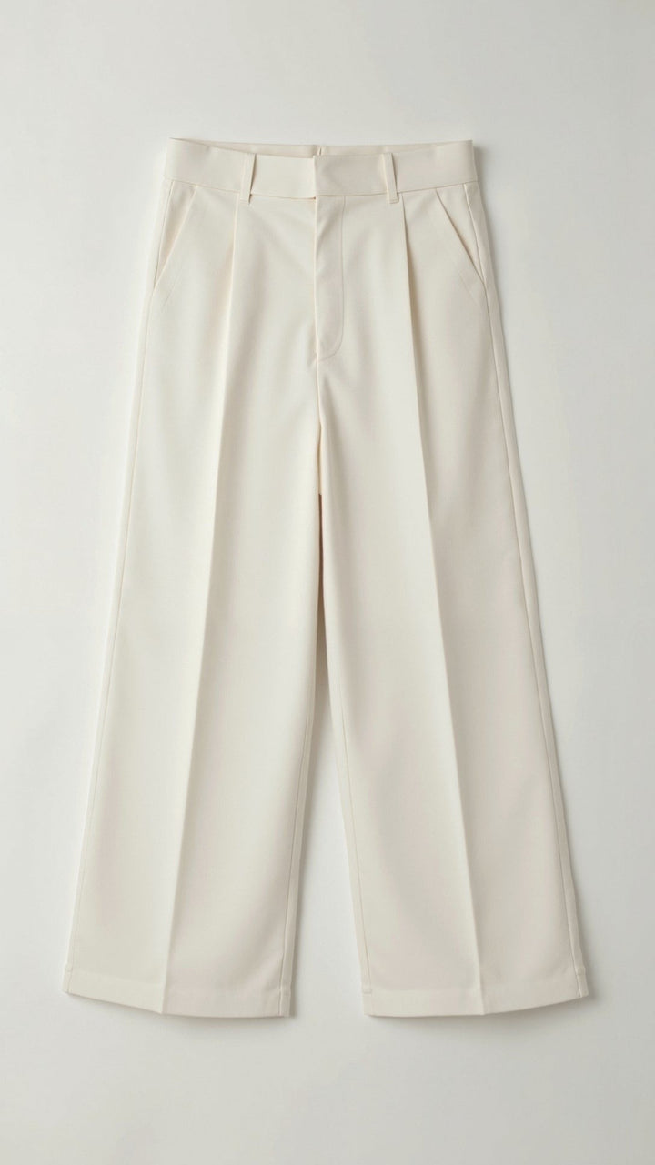 Women's High Waisted Wide Leg Pants with Pleats - Josephine - White