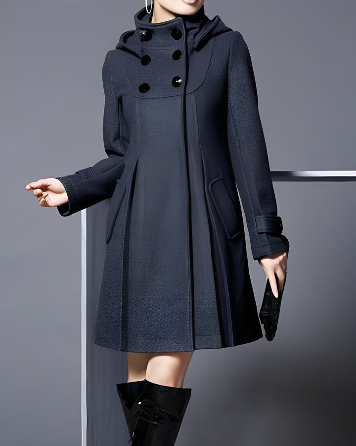 Women's Hooded A-Line Coat with Button Front - Jolie - Charcoal