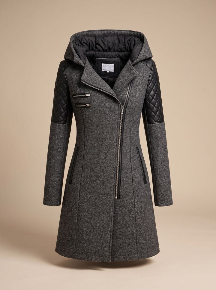 Women's Hooded Coat with Asymmetric Zip - Noelle - Charcoal