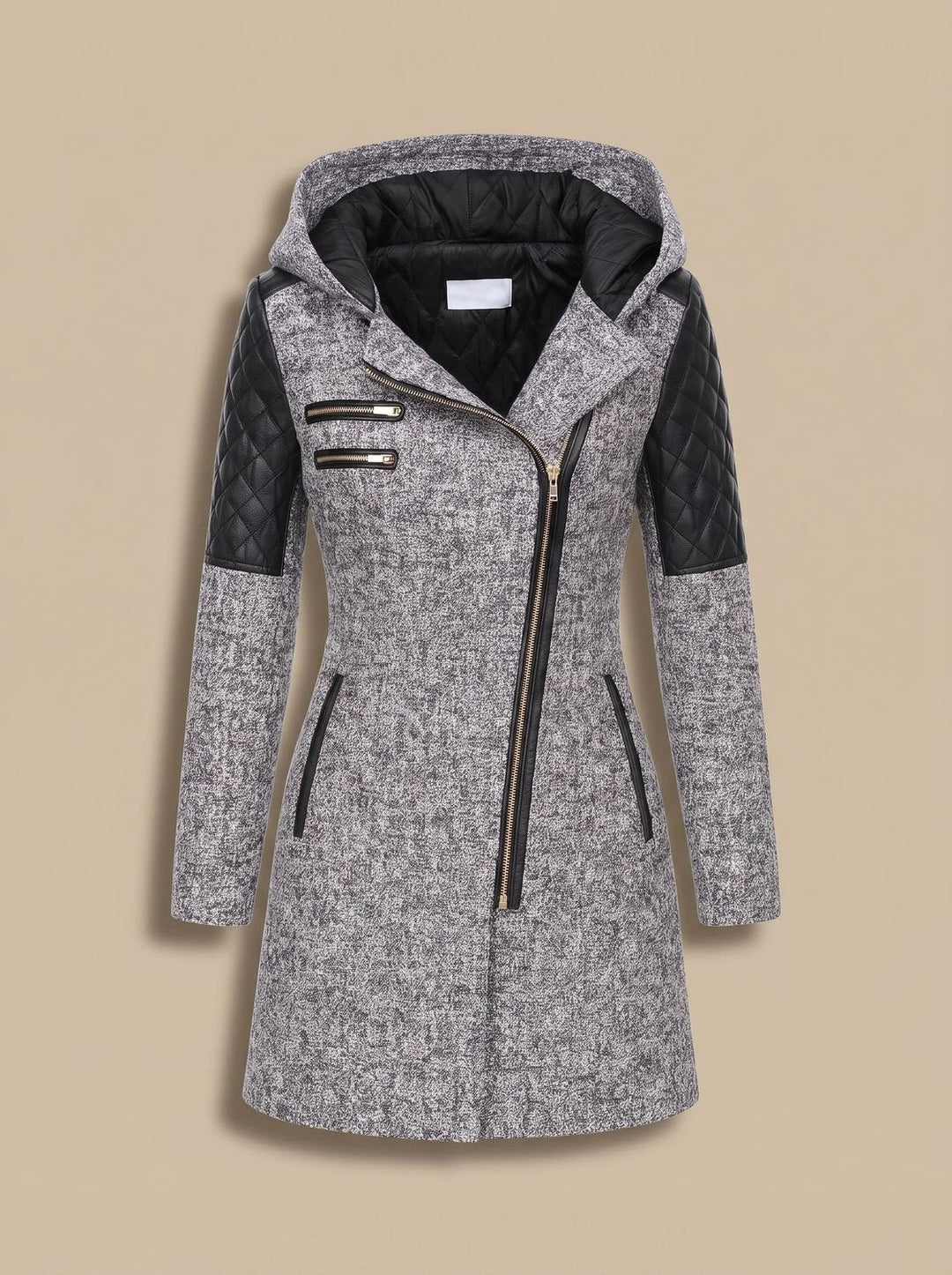 Women's Hooded Coat with Asymmetric Zip - Noelle - Light Gray