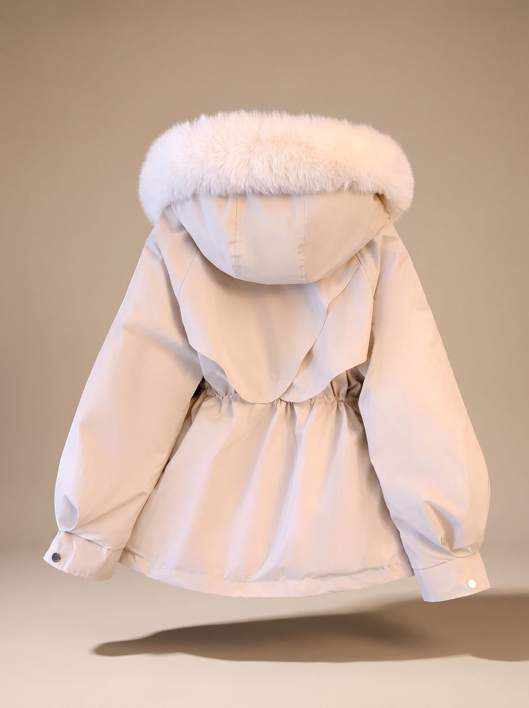 Women's Hooded Parka with Faux Fur Trim - Una - Ivory