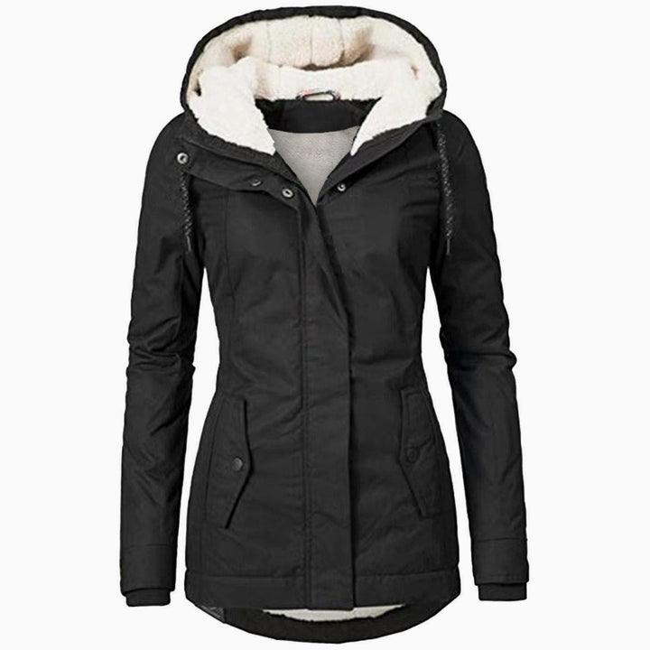 Women's Hooded Parka with Fleece Lining - Olive - Black