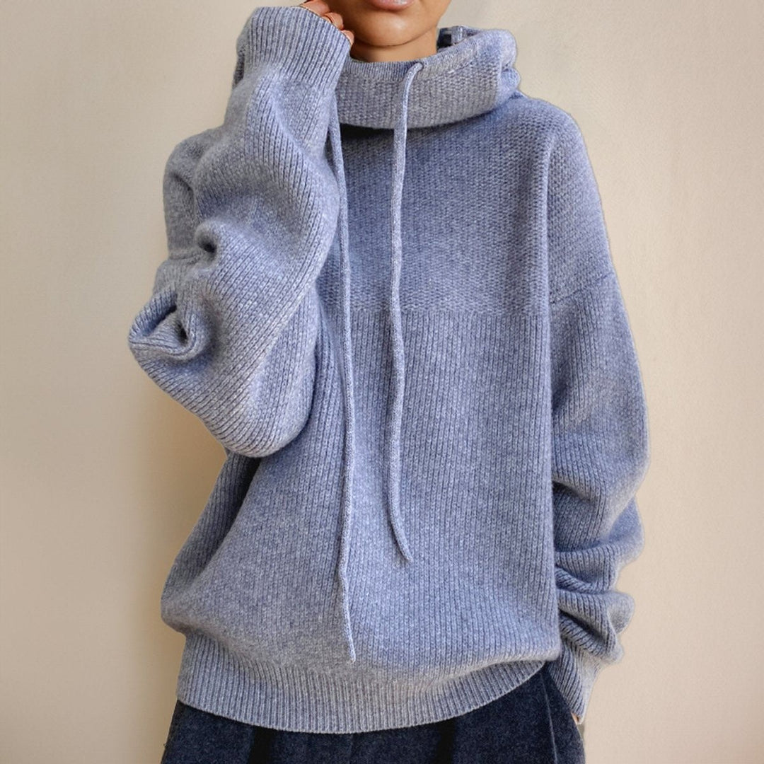 Women's Hooded Turtleneck Sweater with Drawstring - Tove - Gray
