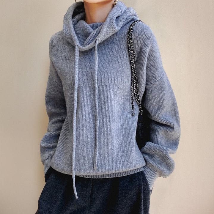 Women's Hooded Turtleneck Sweater with Drawstring - Tove - Gray