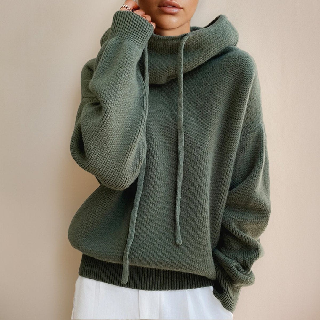 Women's Hooded Turtleneck Sweater with Drawstring - Tove - Sage Green