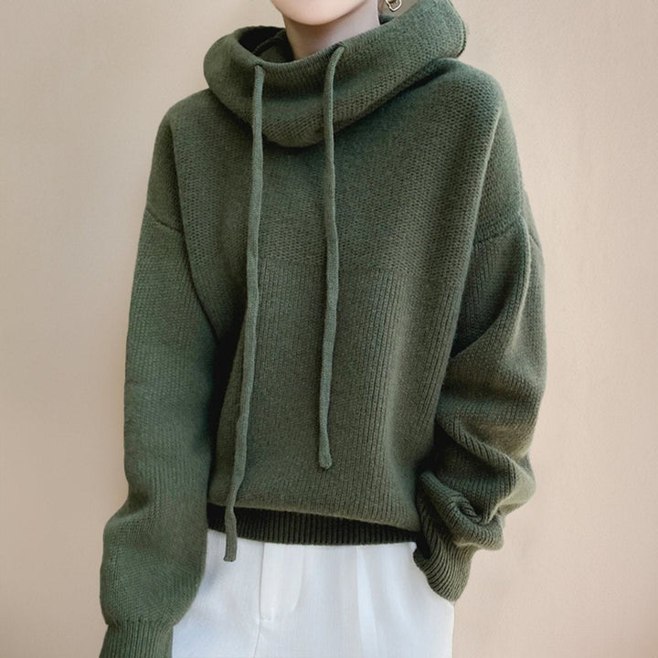 Women's Hooded Turtleneck Sweater with Drawstring - Tove - Sage Green