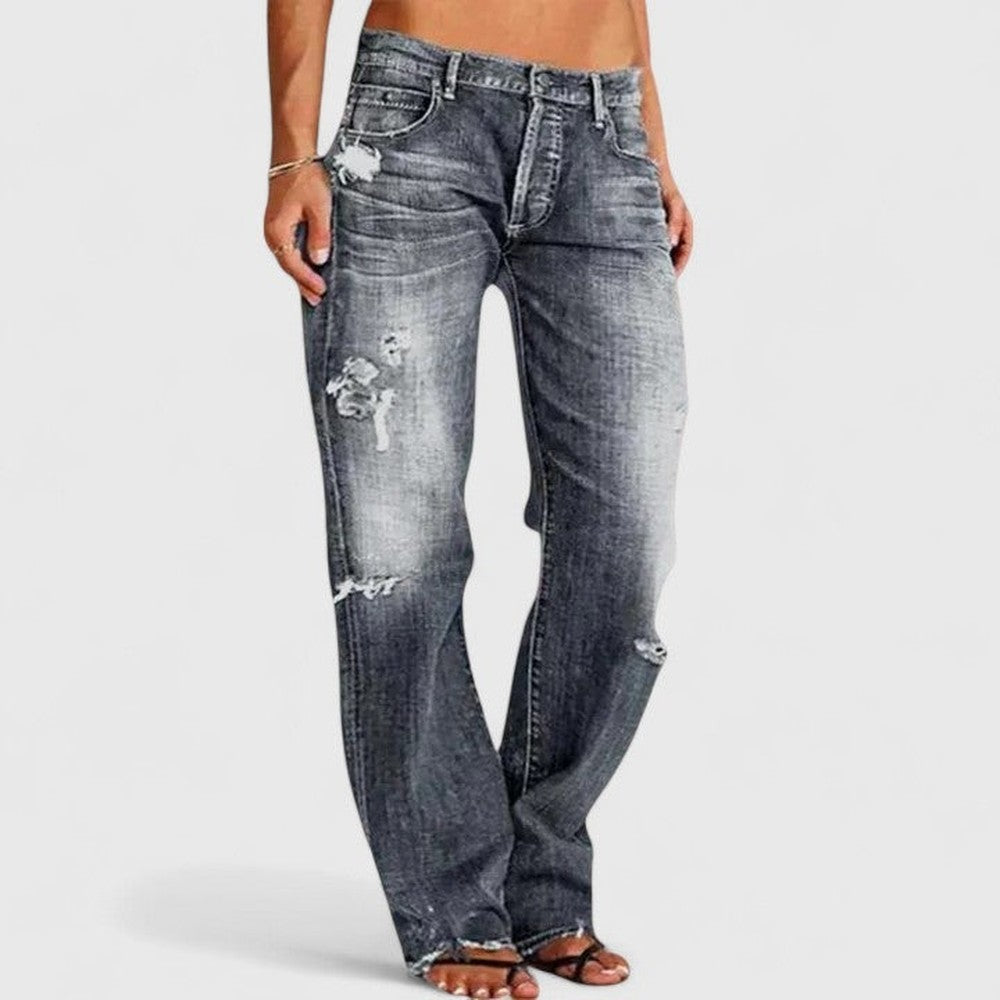 Women's Straight Leg Distressed Jeans - Elise - Gray
