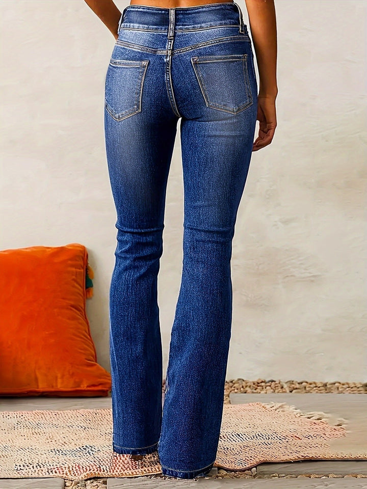 Women's High Waisted Bootcut Jeans with Double Button - Nora - Navy