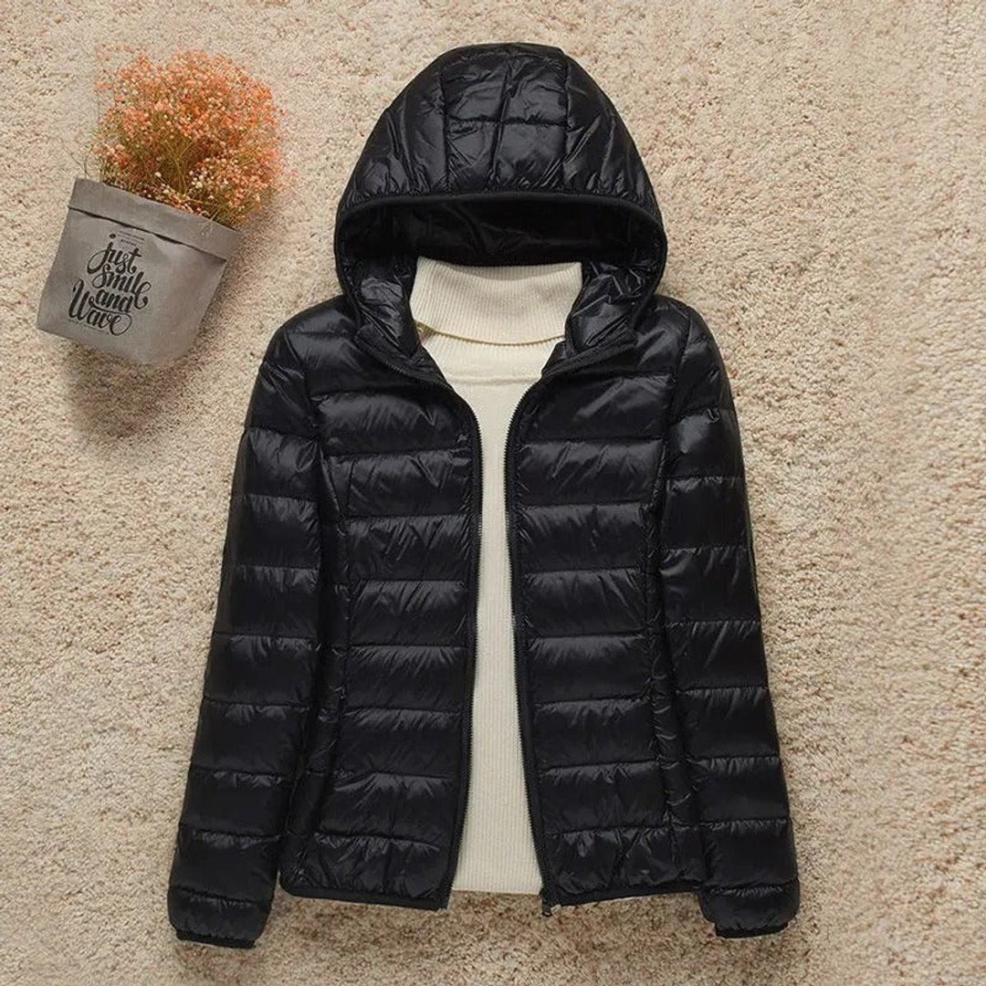 Women's Light Hooded Puffer Jacket - Uma - Black