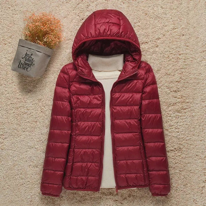Women's Light Hooded Puffer Jacket - Uma - Burgundy