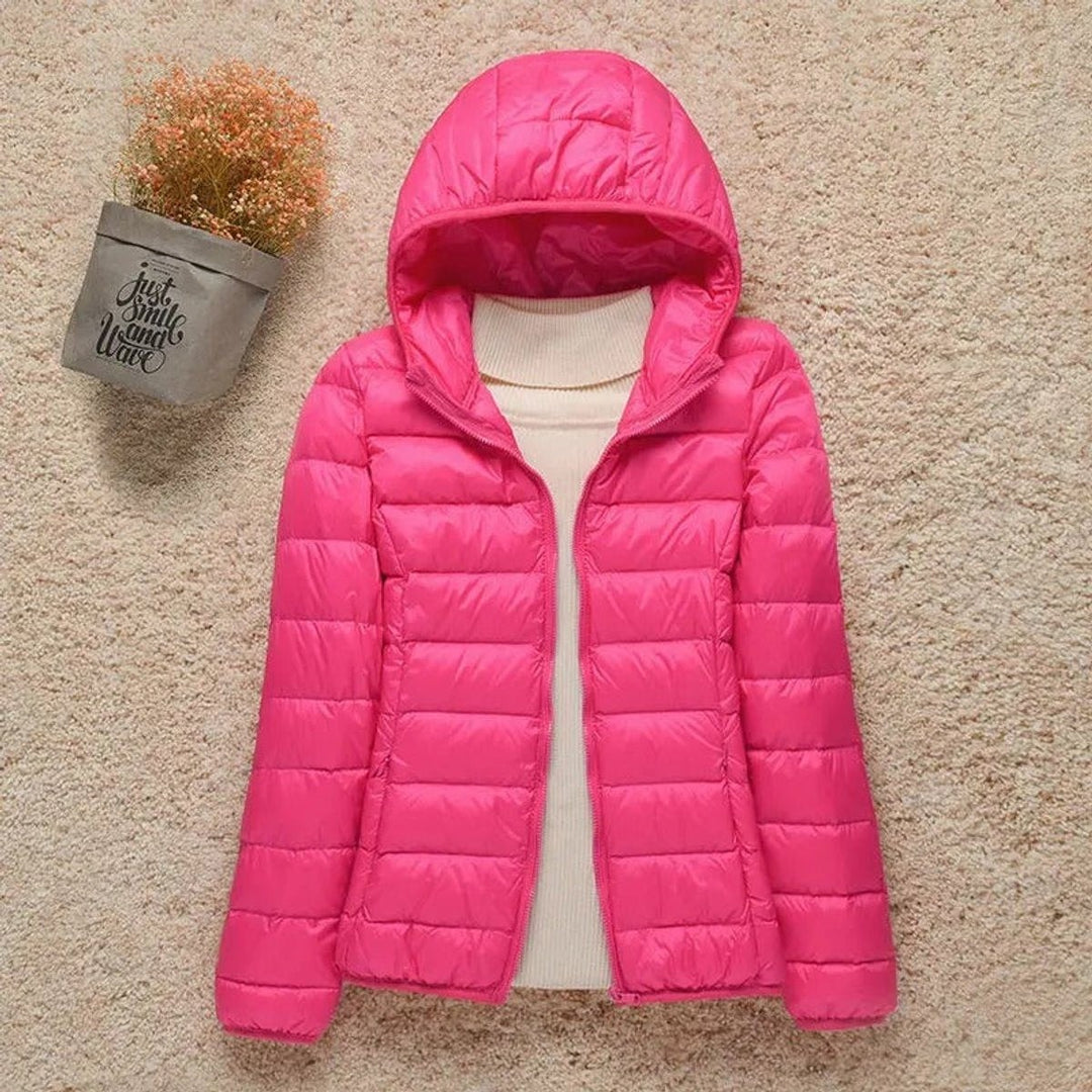 Women's Light Hooded Puffer Jacket - Uma - Fuchsia