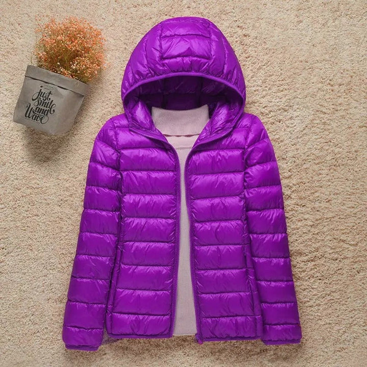 Women's Light Hooded Puffer Jacket - Uma - Purple