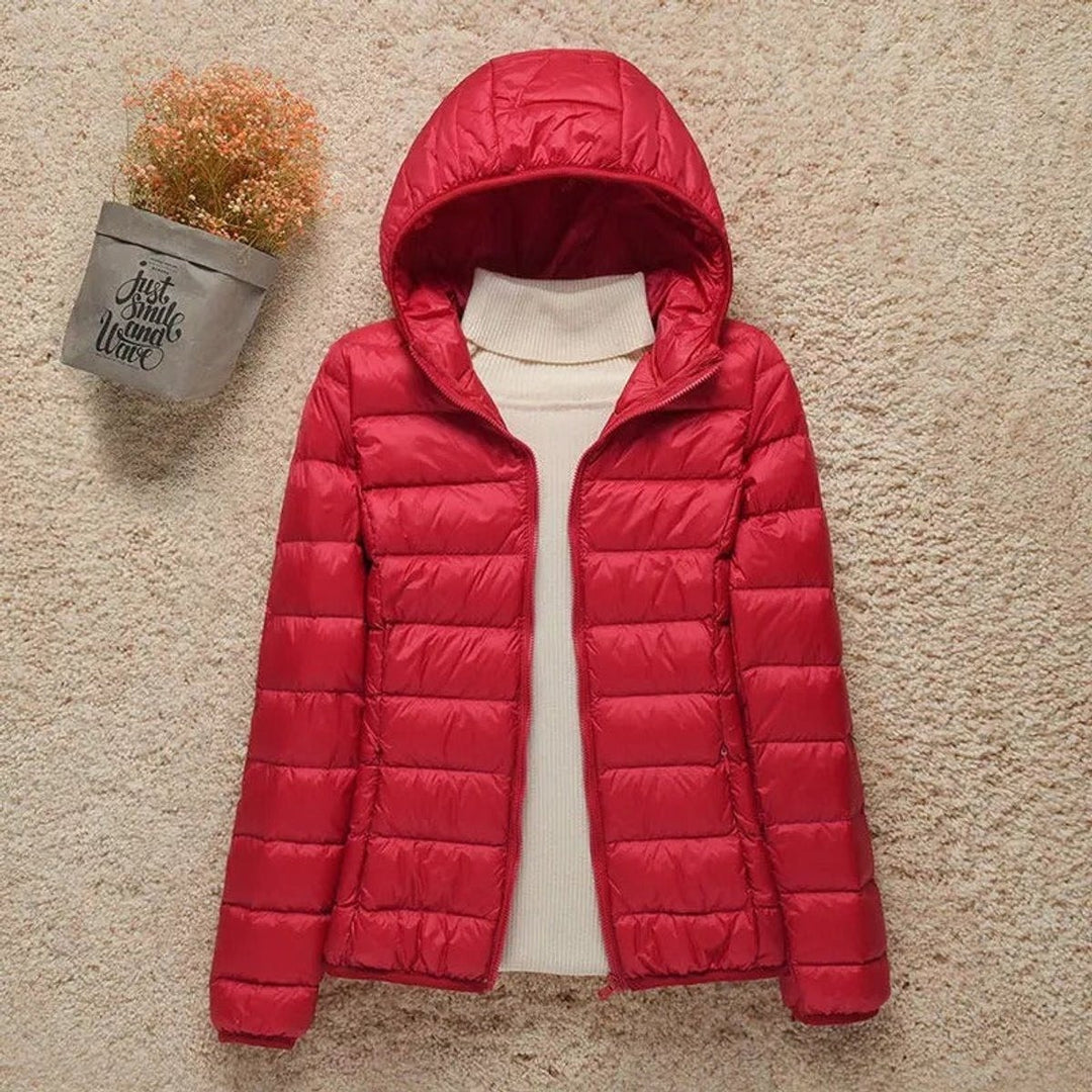 Women's Light Hooded Puffer Jacket - Uma - Red