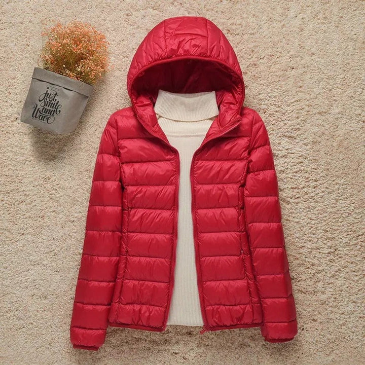 Women's Light Hooded Puffer Jacket - Uma - Red