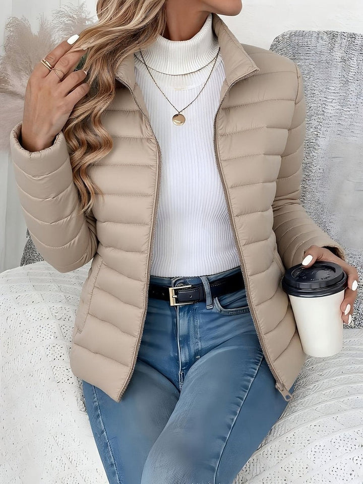 Women's Lightweight Puffer Jacket with Stand Collar - Winona - Beige