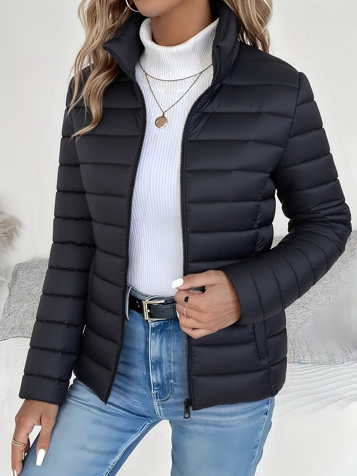 Women's Lightweight Puffer Jacket with Stand Collar - Winona - Black