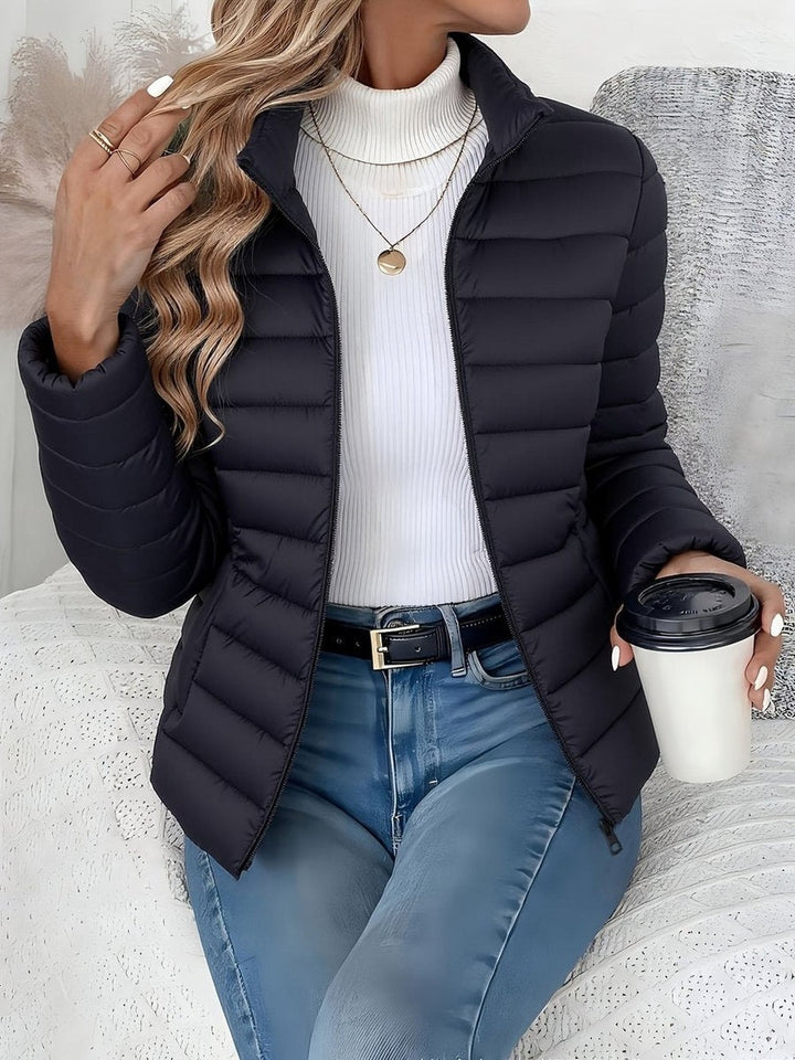 Women's Lightweight Puffer Jacket with Stand Collar - Winona - Black
