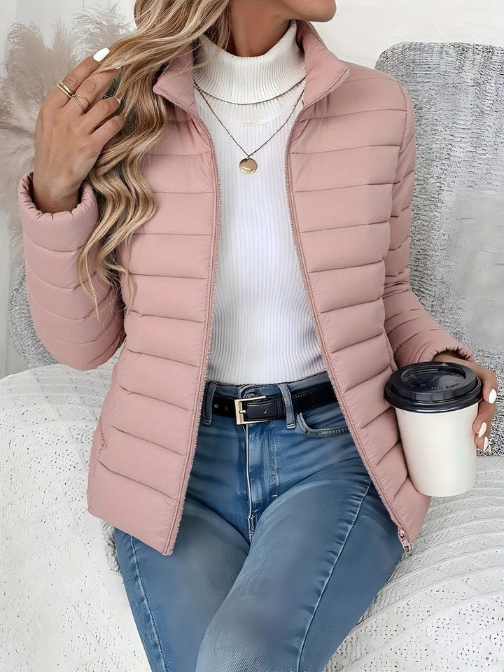 Women's Lightweight Puffer Jacket with Stand Collar - Winona - Dusty Pink
