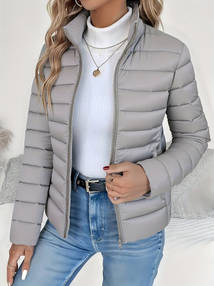 Women's Lightweight Puffer Jacket with Stand Collar - Winona - Gray