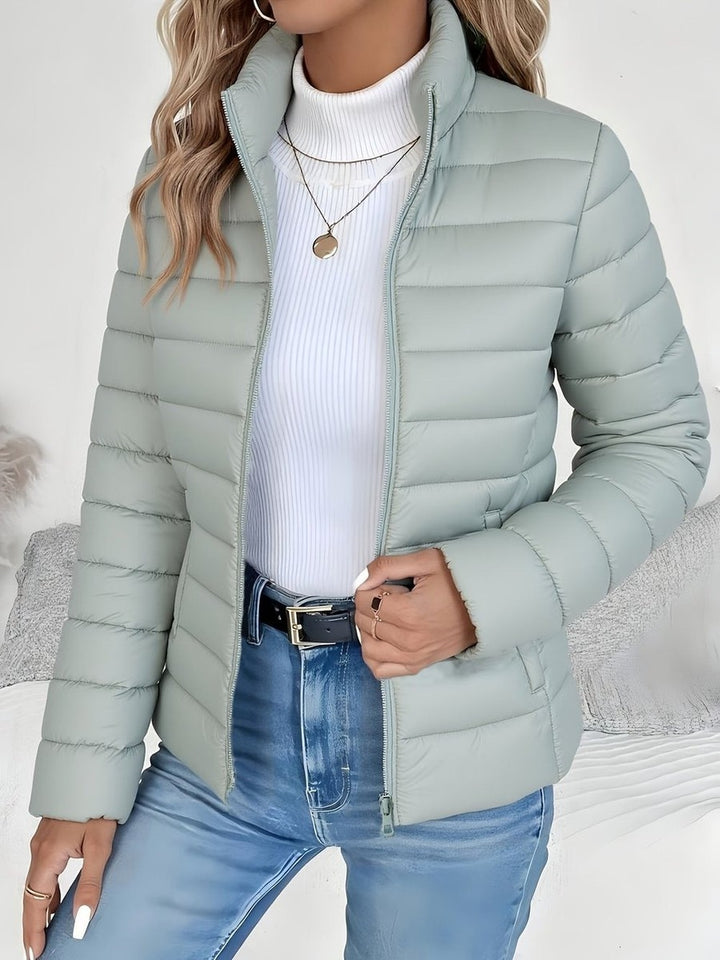 Women's Lightweight Puffer Jacket with Stand Collar - Winona - Sage Green