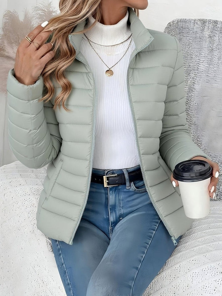 Women's Lightweight Puffer Jacket with Stand Collar - Winona - Sage Green