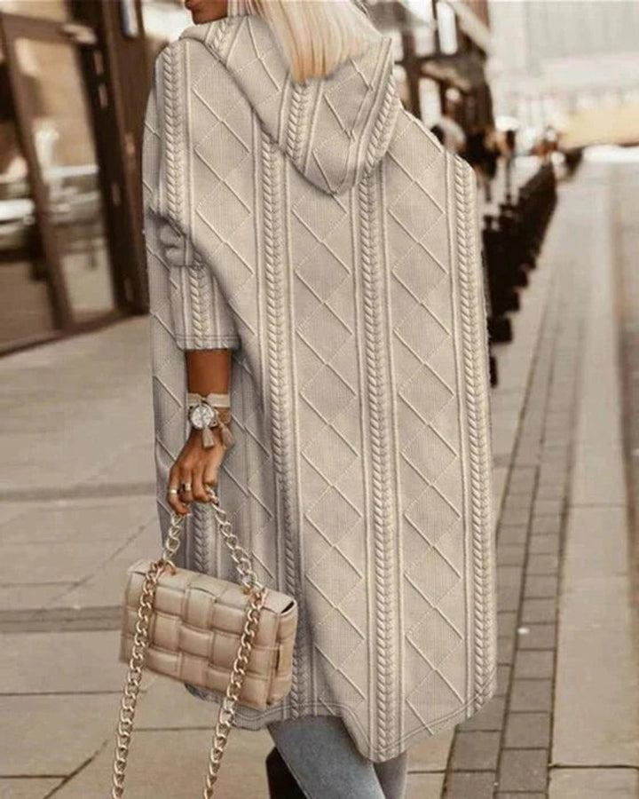 Women's Long Chunky Cardigan with Hood - Eliza - Beige