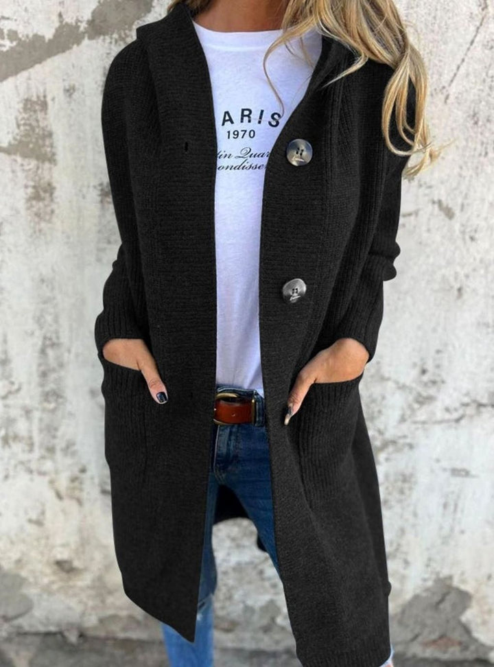 Women's Long Hooded Sweater Coat with Pockets - Blair - Black