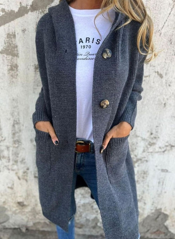 Women's Long Hooded Sweater Coat with Pockets - Blair - Charcoal