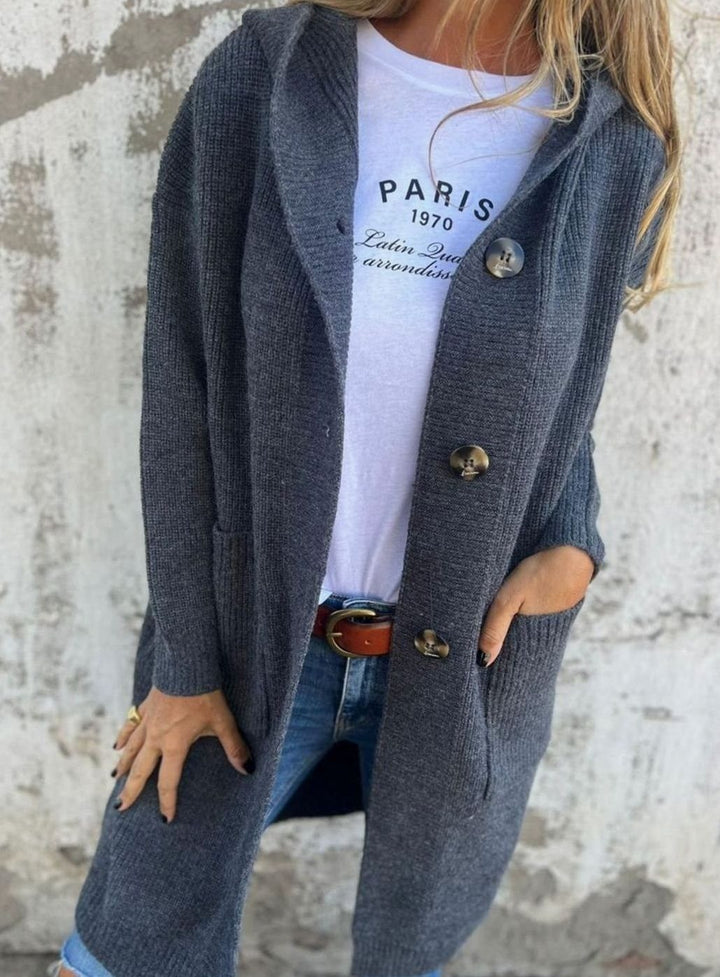 Women's Long Hooded Sweater Coat with Pockets - Blair - Charcoal