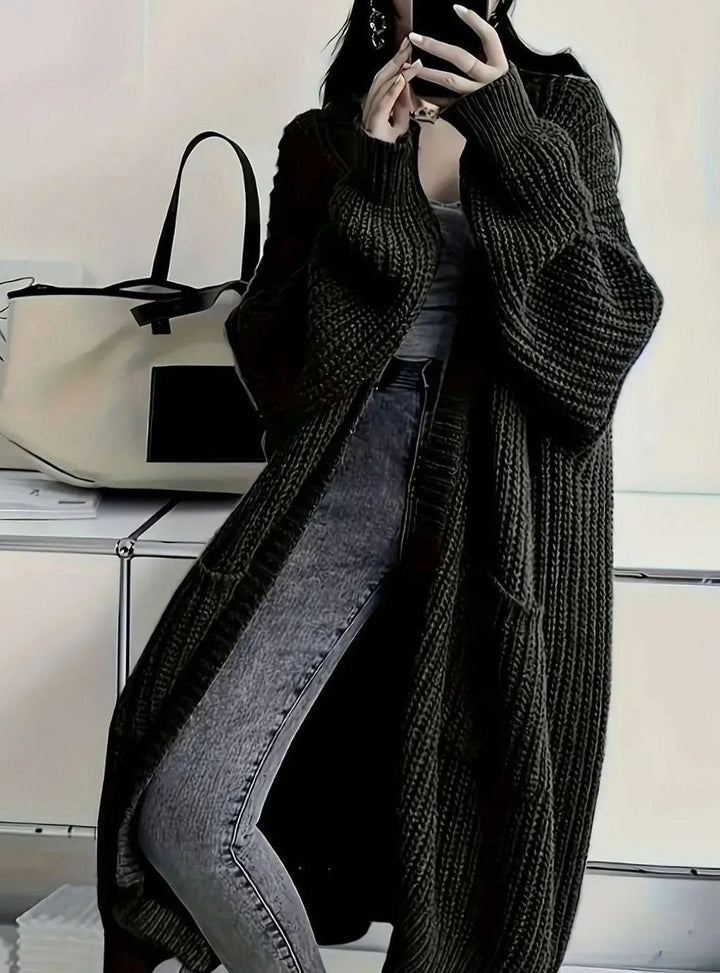 Women's Oversized Long Cardigan with Pockets - Greta - Black