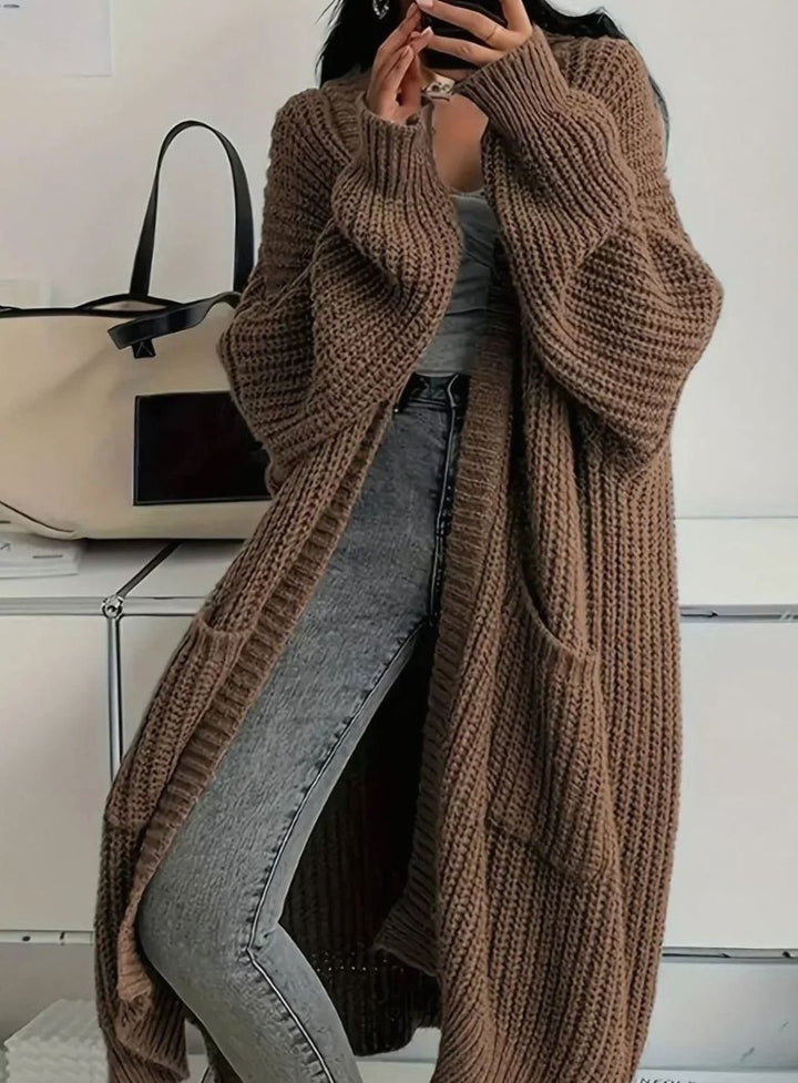 Women's Oversized Long Cardigan with Pockets - Greta - Brown
