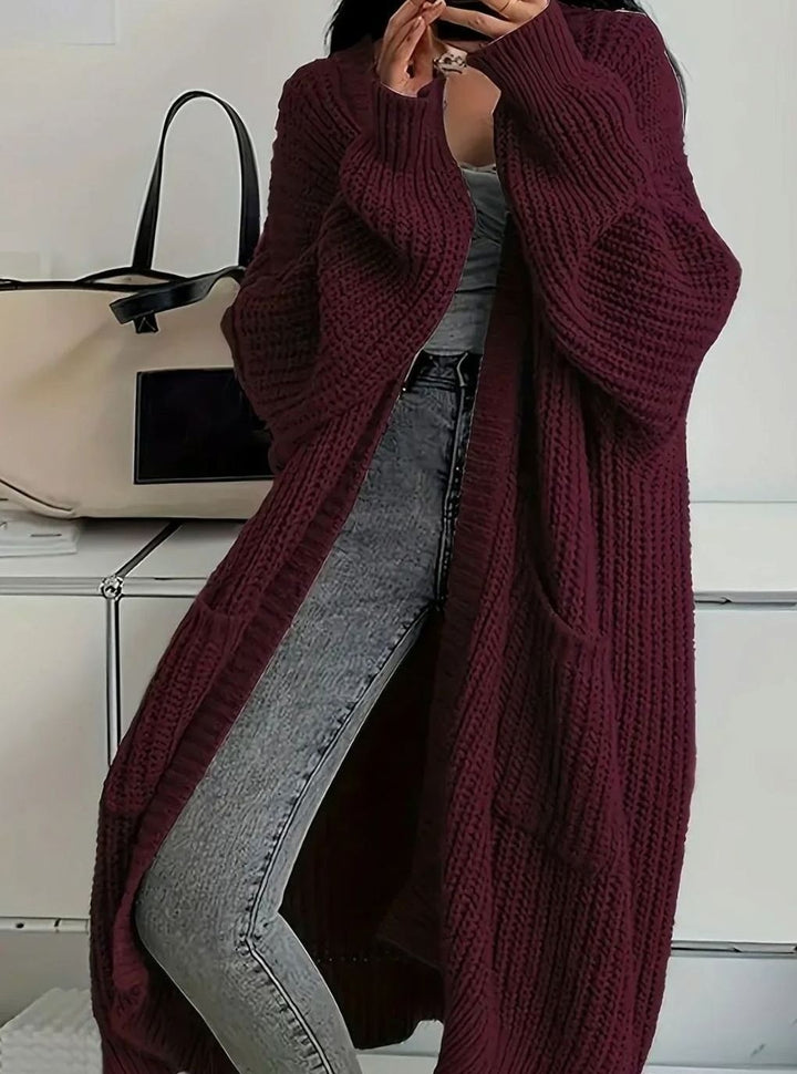 Women's Oversized Long Cardigan with Pockets - Greta - Burgundy