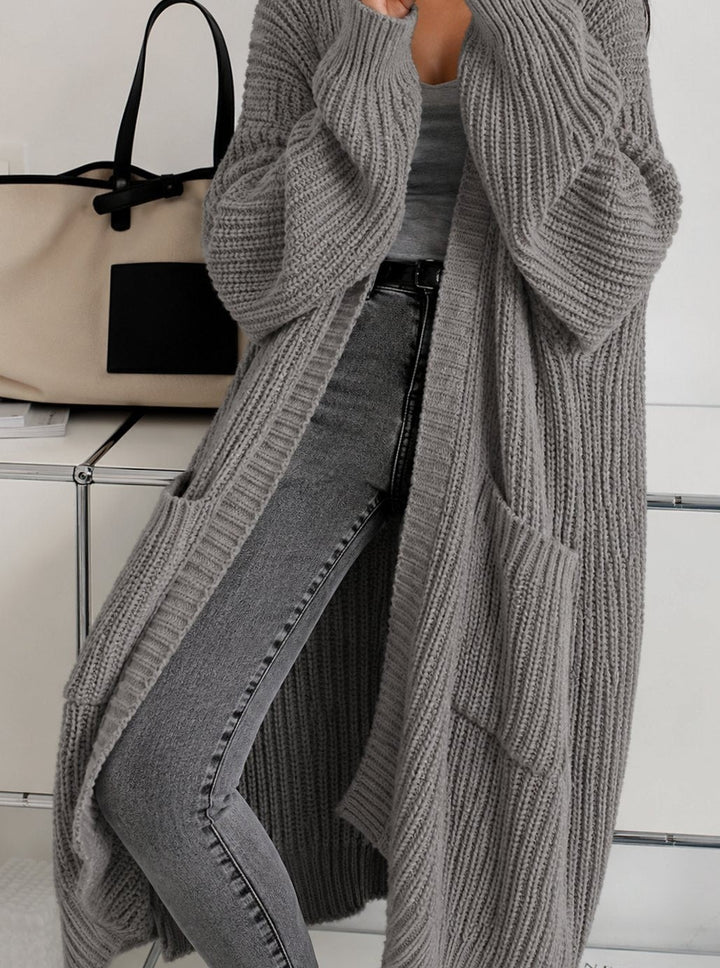Women's Oversized Long Cardigan with Pockets - Greta - Gray