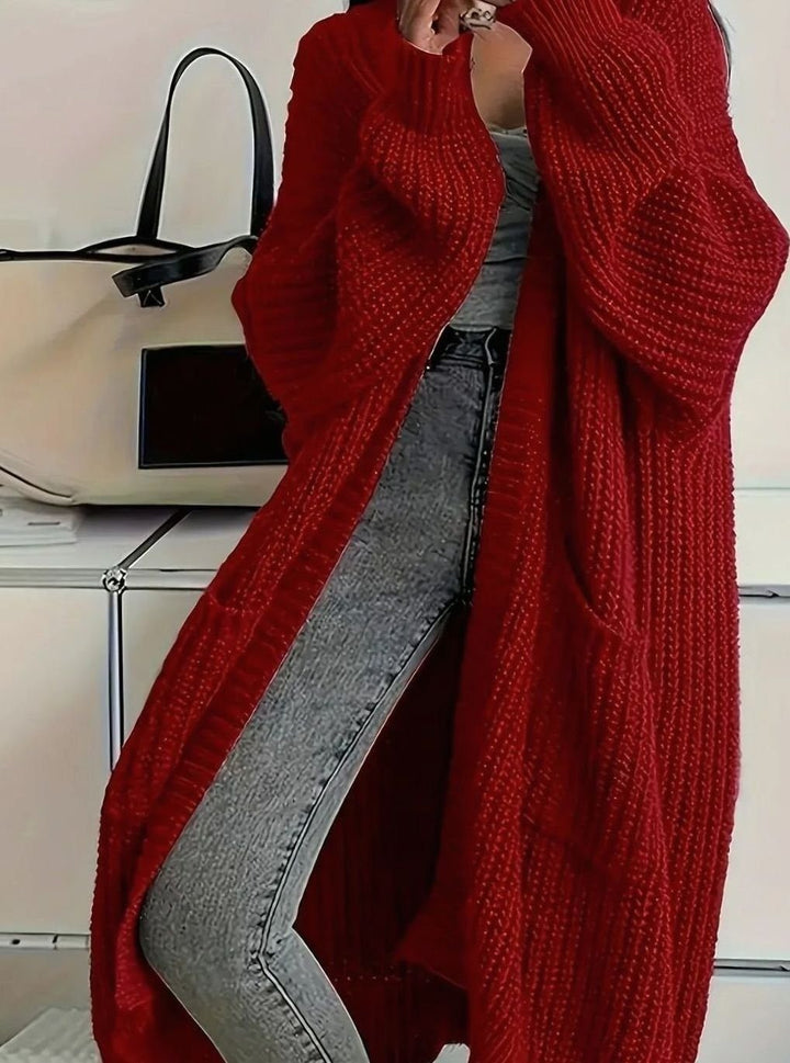 Women's Oversized Long Cardigan with Pockets - Greta - Red