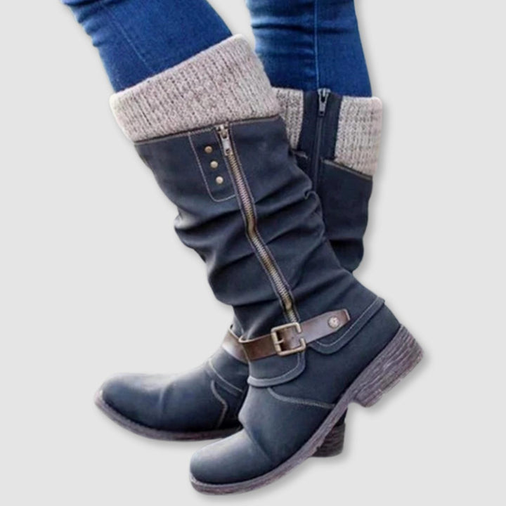 Women's Mid Calf Winter Boots with Knit Cuff - Sienna - Black
