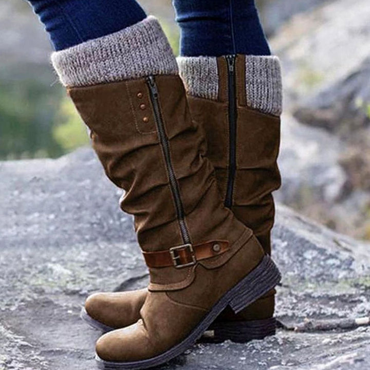 Women's Mid Calf Winter Boots with Knit Cuff - Sienna - Brown