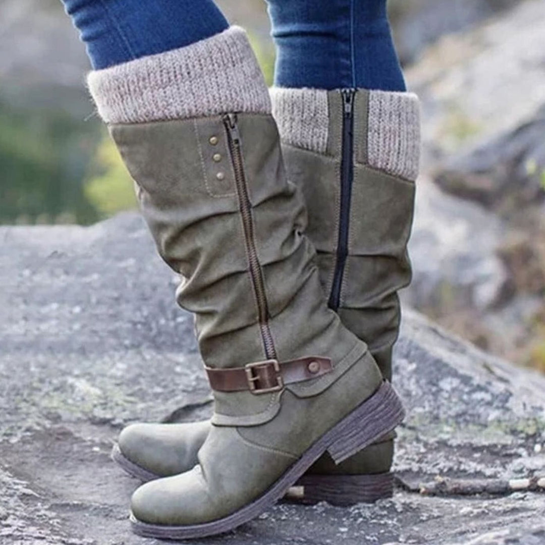 Women's Mid Calf Winter Boots with Knit Cuff - Sienna - Gray Green