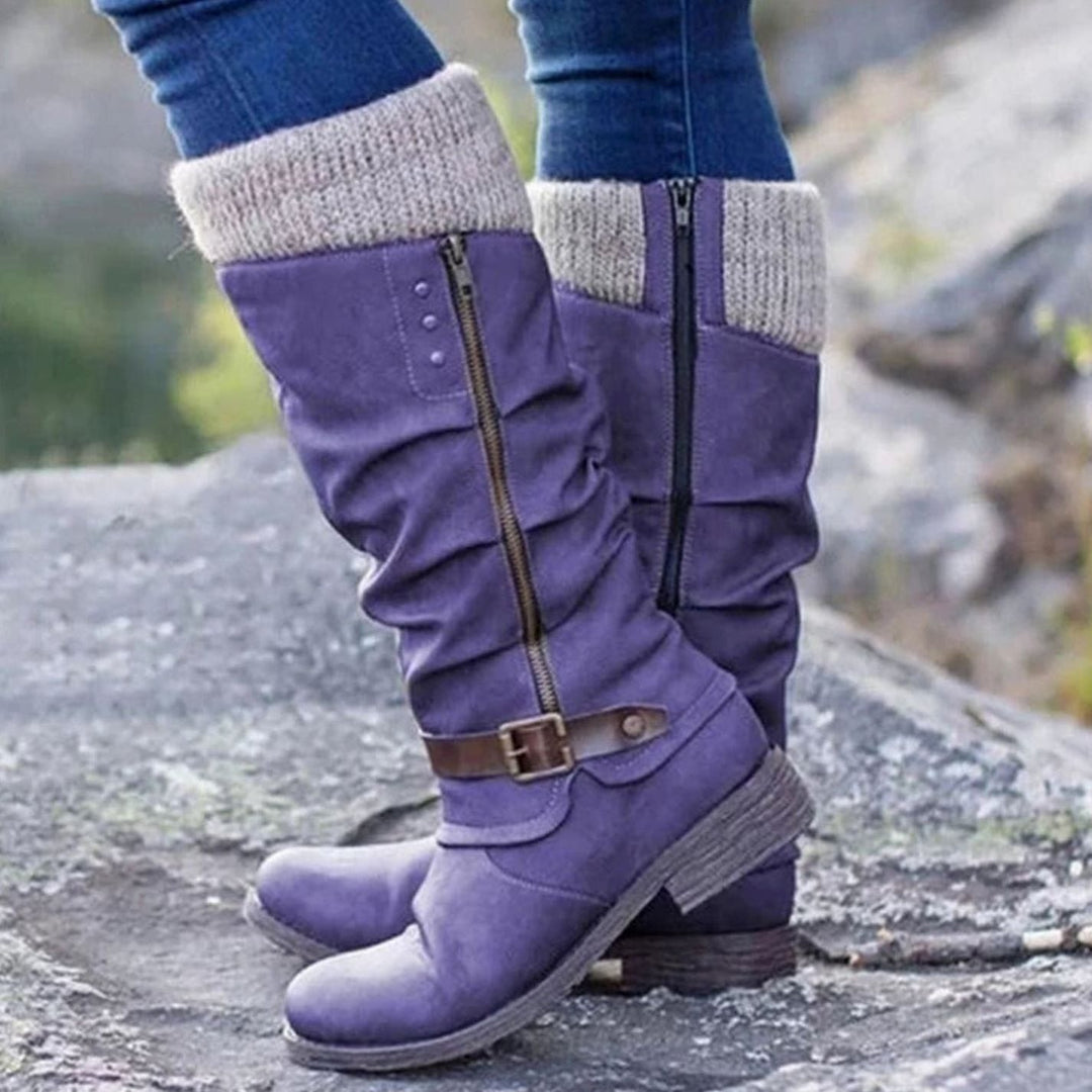 Women's Mid Calf Winter Boots with Knit Cuff - Sienna - Purple