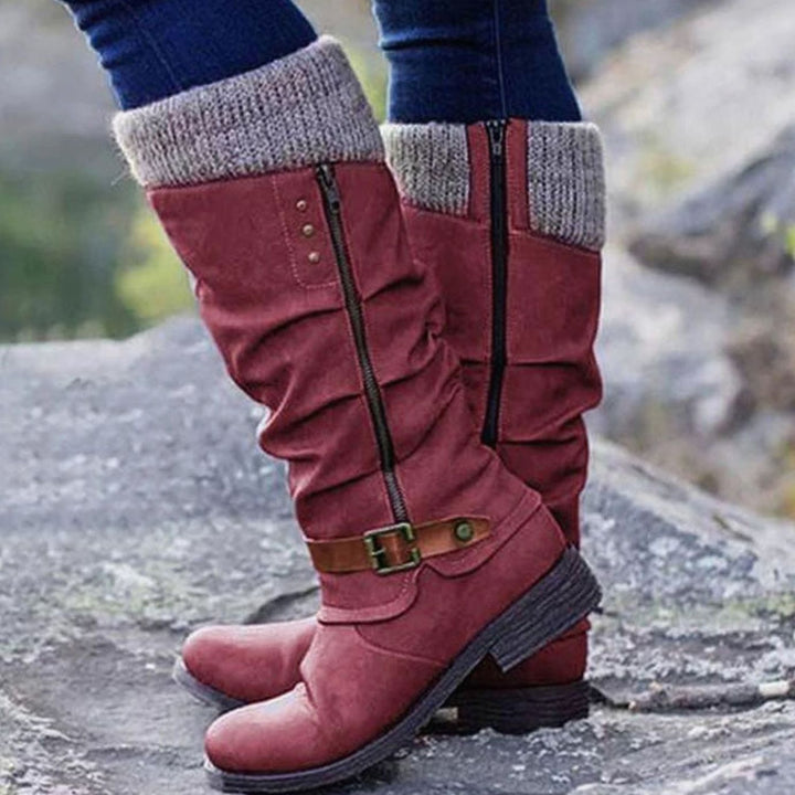 Women's Mid Calf Winter Boots with Knit Cuff - Sienna - Red