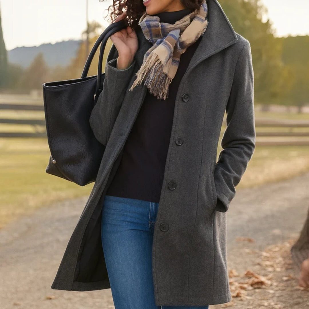 Women's Mid Length Coat with Button Front - Posy - Charcoal