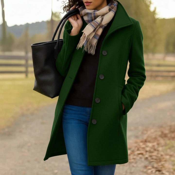 Women's Mid Length Coat with Button Front - Posy - Forest Green