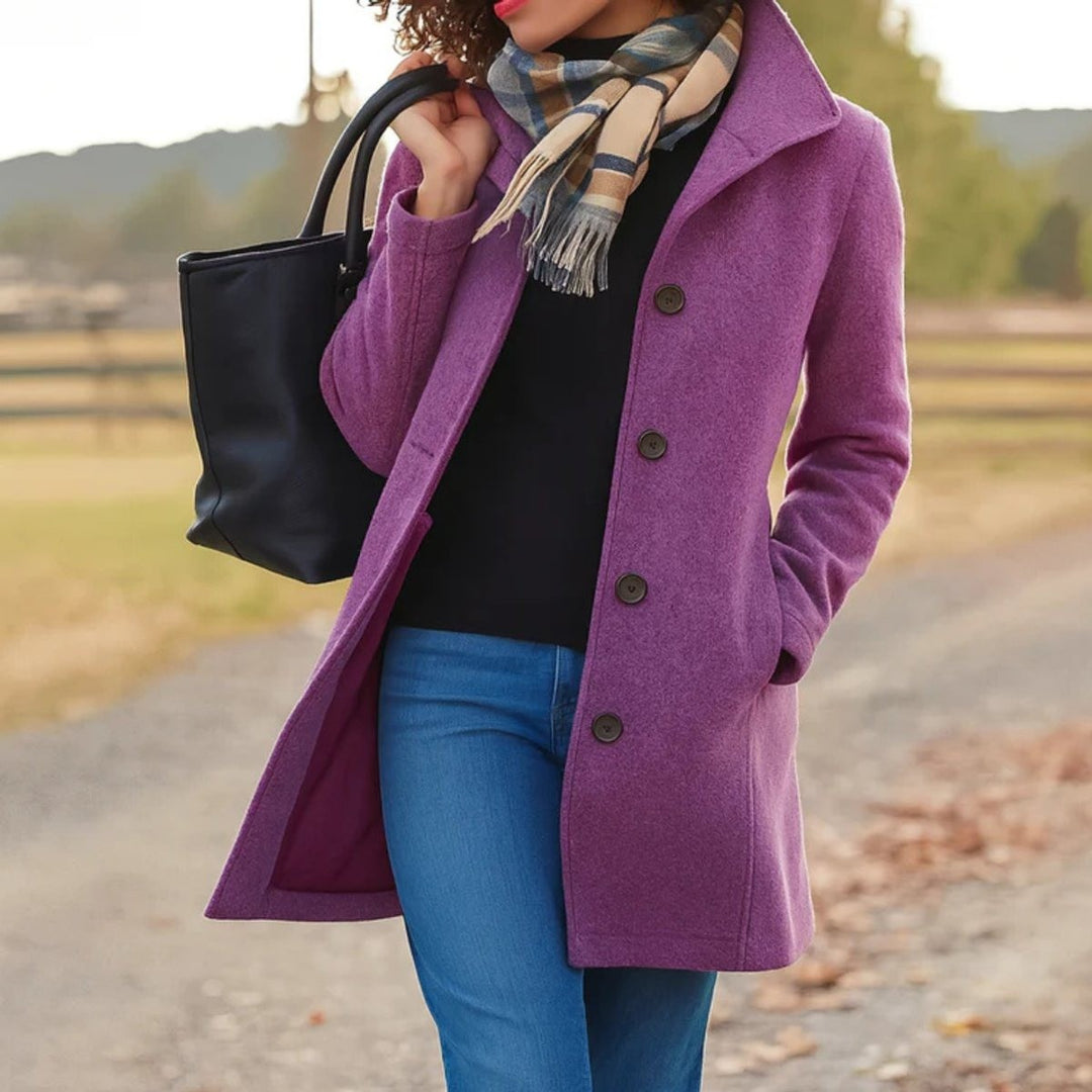 Women's Mid Length Coat with Button Front - Posy - Orchid