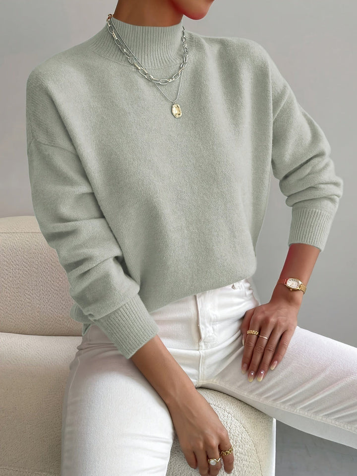 Women's Mock Neck Sweater with Dropped Shoulders - Wilma - Sage