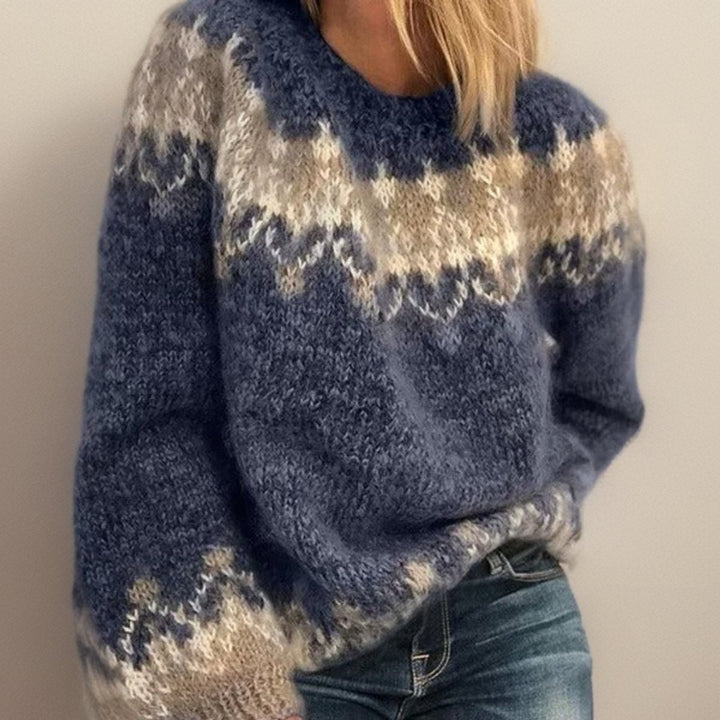 Women's Nordic Sweater with Jacquard Yoke - Vida - Blue