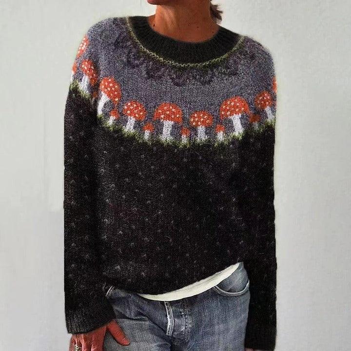 Women's Nordic Yoke Sweater with Crew Neck - Joy - Black