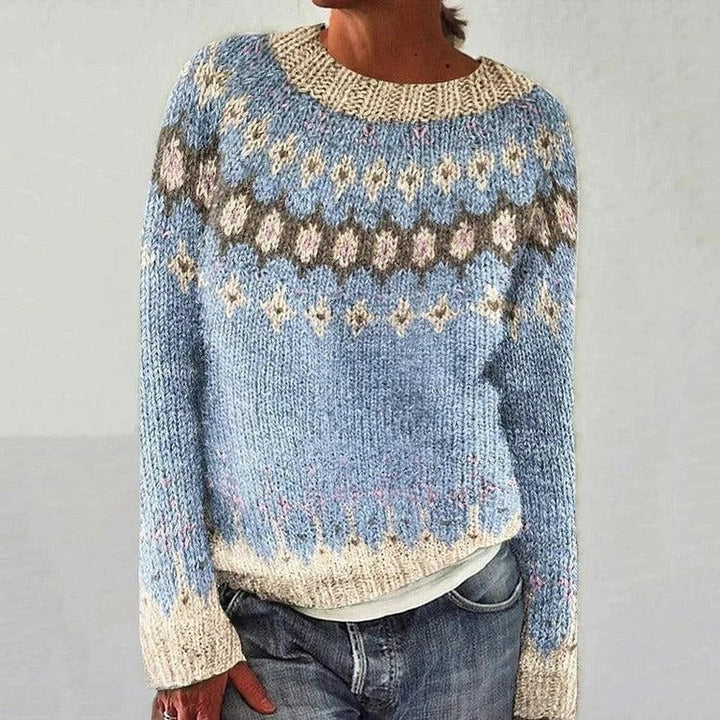 Women's Nordic Yoke Sweater with Crew Neck - Joy - Light Blue