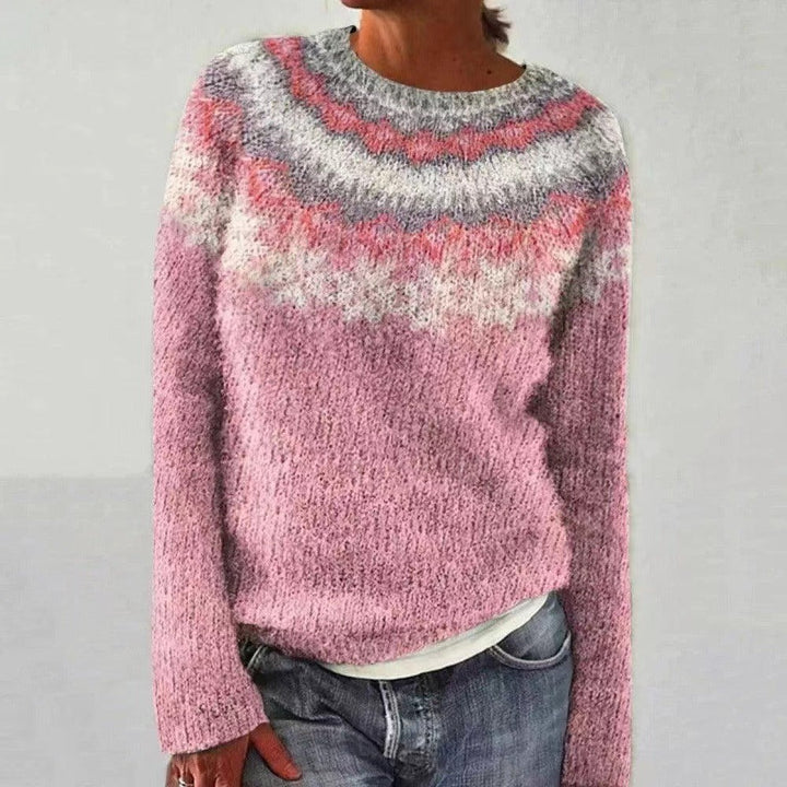 Women's Nordic Yoke Sweater with Crew Neck - Joy - Pink